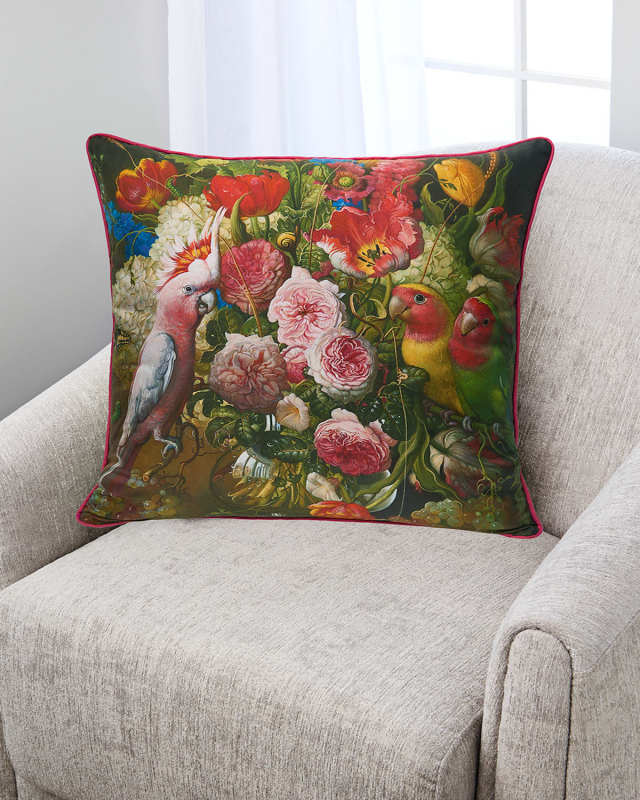 Floral With Love Birds Silk Pillow